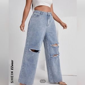 SHEIN EZwear Plus High Waist Ripped Wide Leg Jeans 2XL (16)